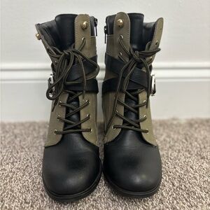 Olive green heeled combat boots
